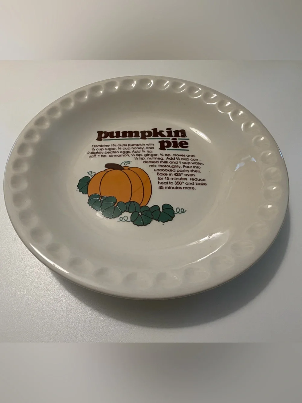 Vtg Mount Clemens Pottery Ceramic Pumpkin Pie Recipe Plate Dish, 11 Inch Deep